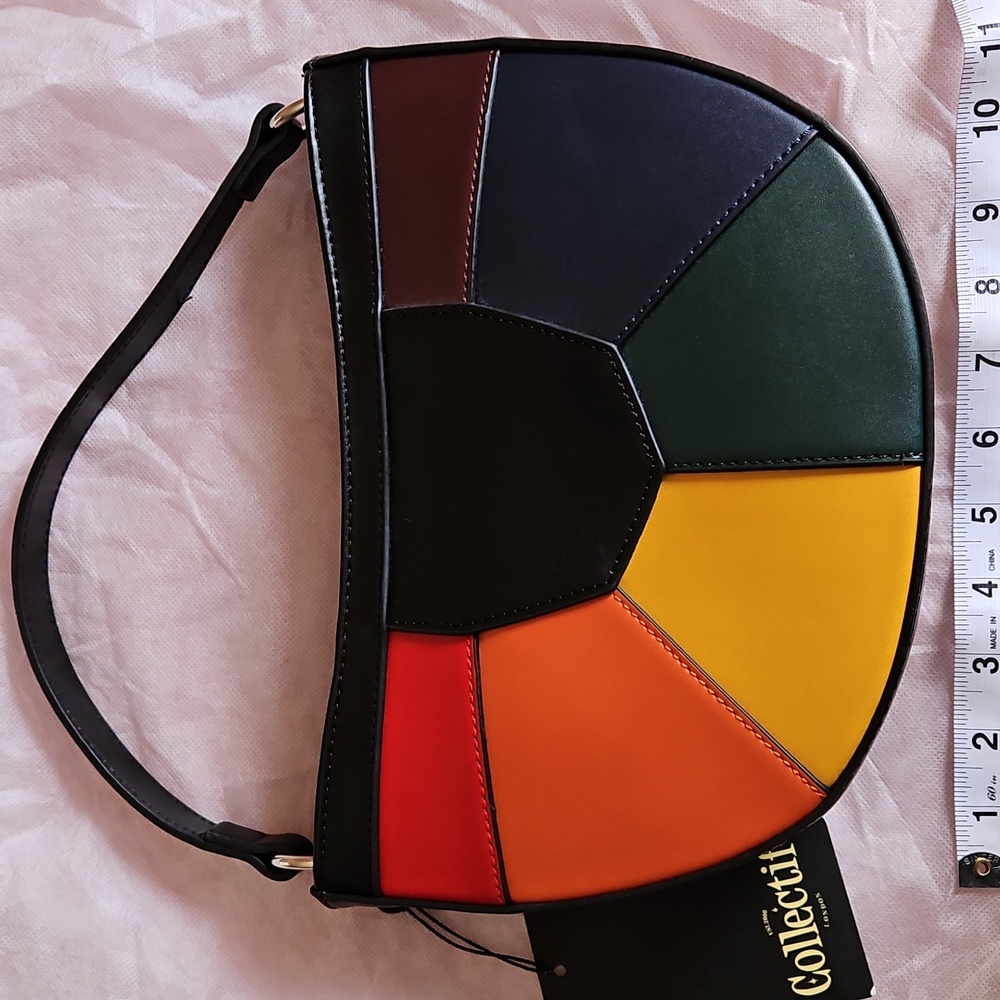 Collectif Retro Black and Rainbow Handbag Purse with Shoulder Strap